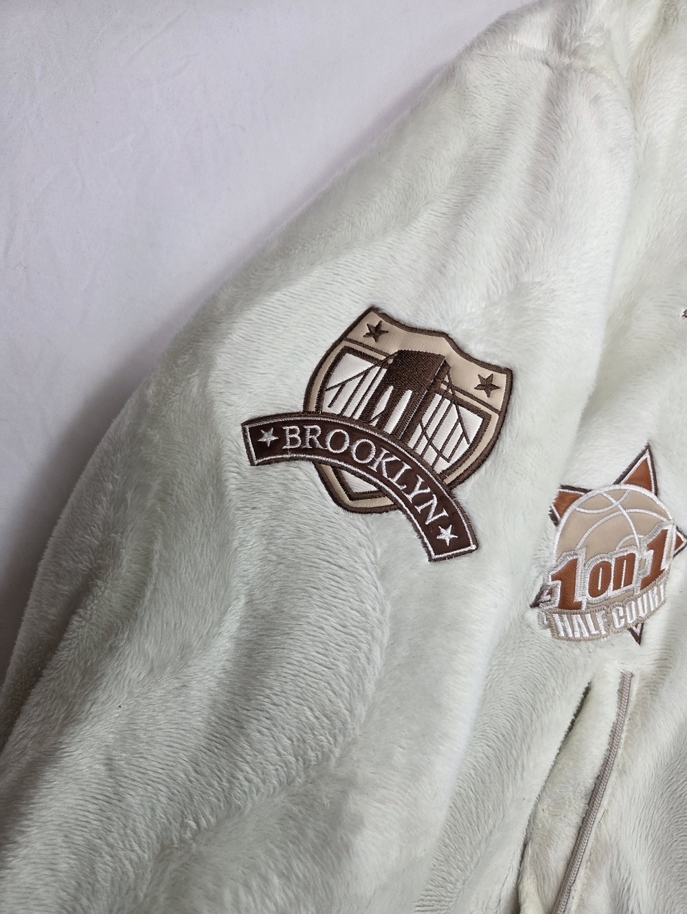 Raw Blue Classics Varsity Jacket 2XL Faux Fur Sherpa Bomber Y2K Basketball Patch - Picture 5 of 13